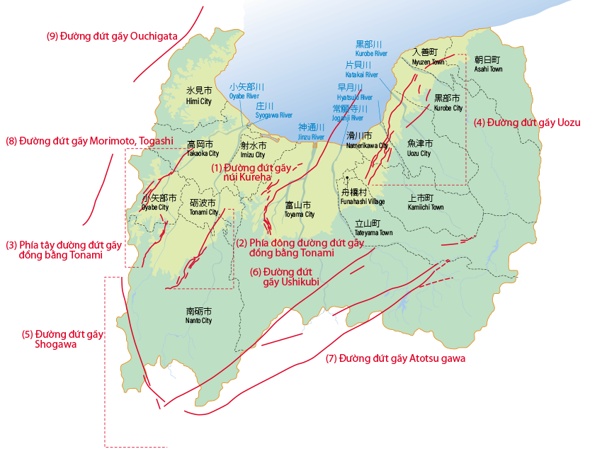 Các đứt gãy hoạt động trong tỉnh Toyama